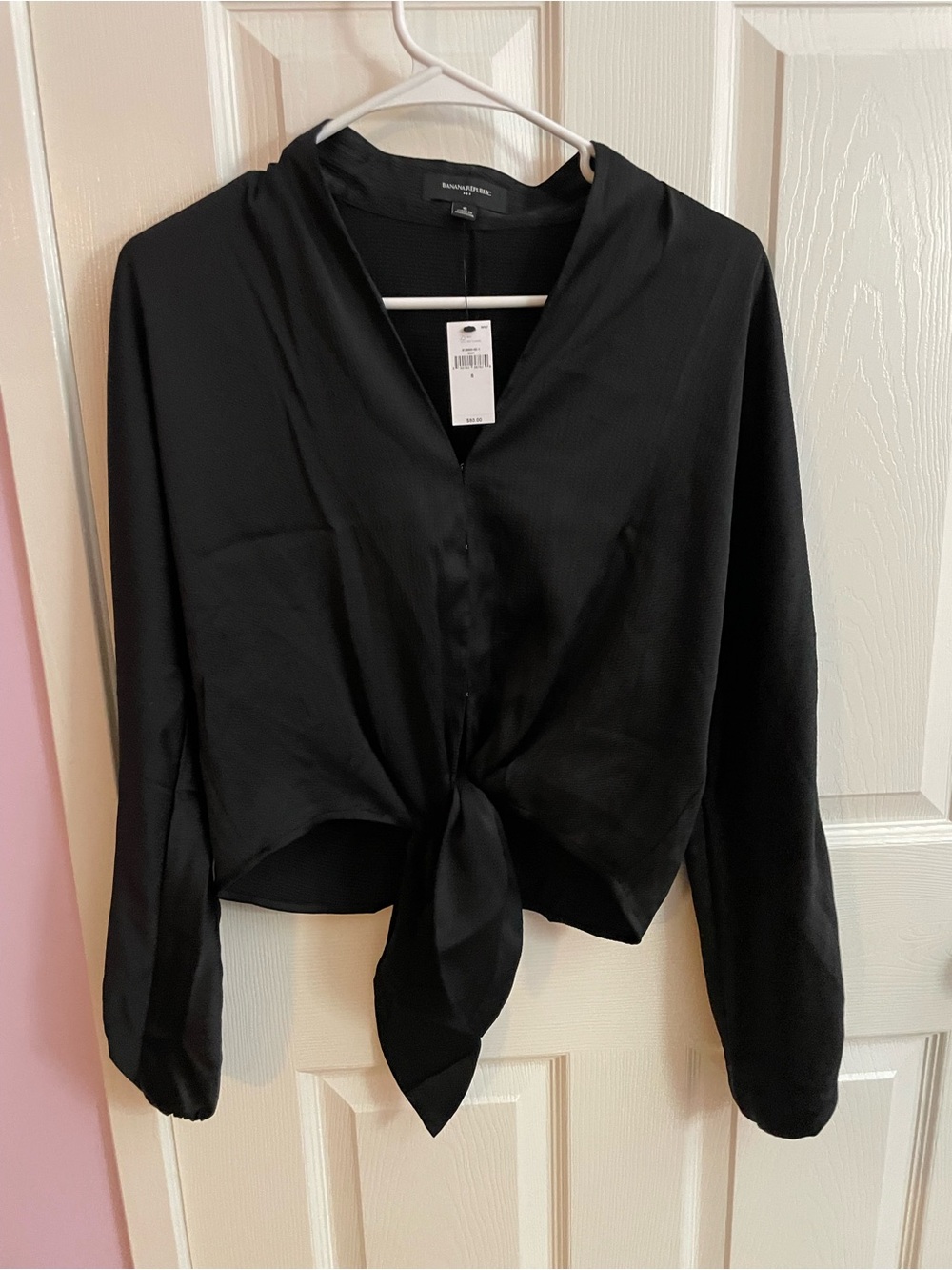 Banana Republic Black Tie-Front Long Sleeve Blouse